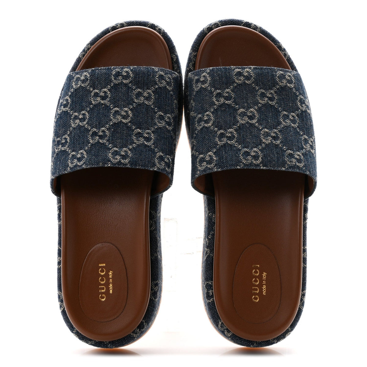 New Denim GG Monogram Angelina Platform 55mm Slide Sandals 40.5 Blue Tea