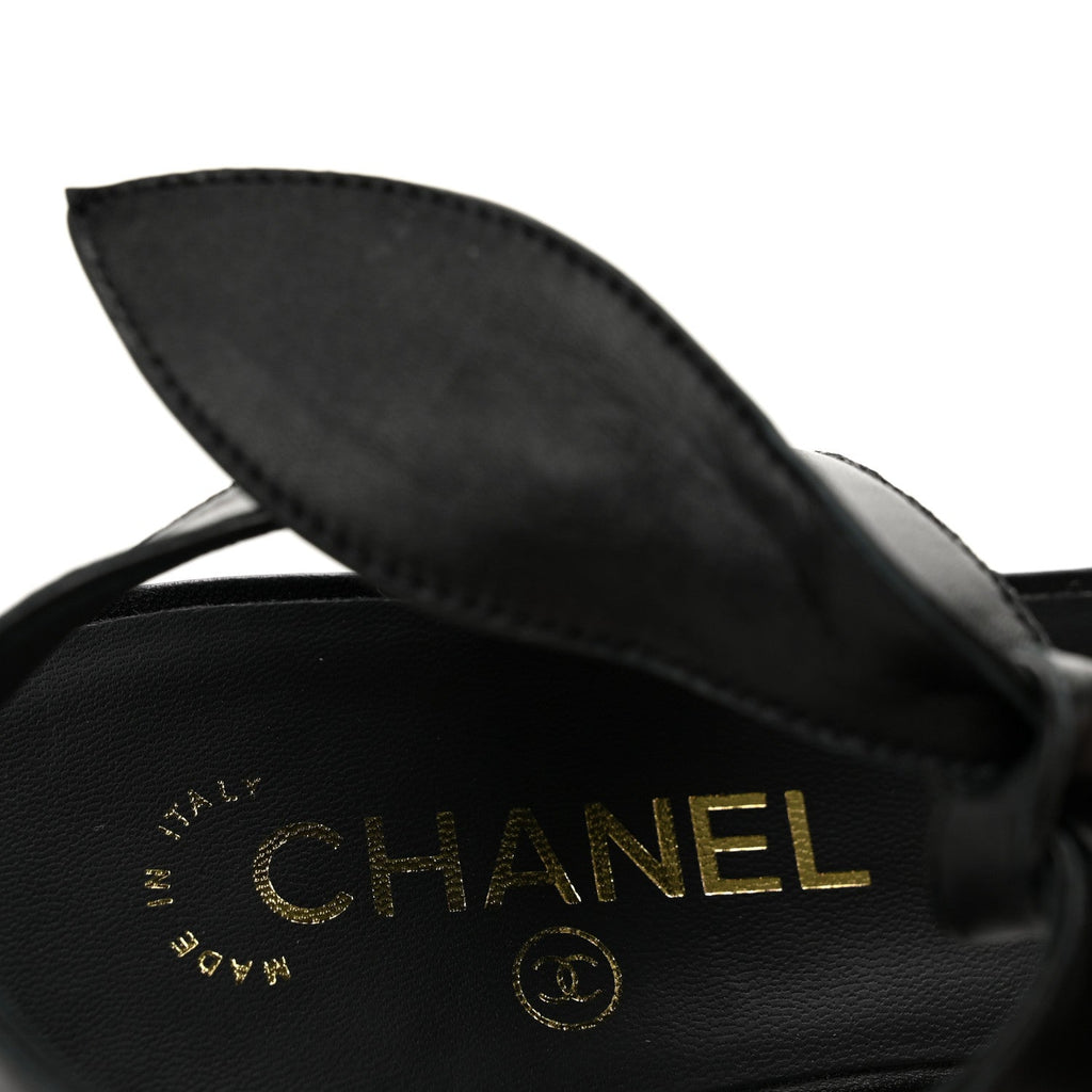 Lambskin Bow CC Flat Sandals 38.5 Black