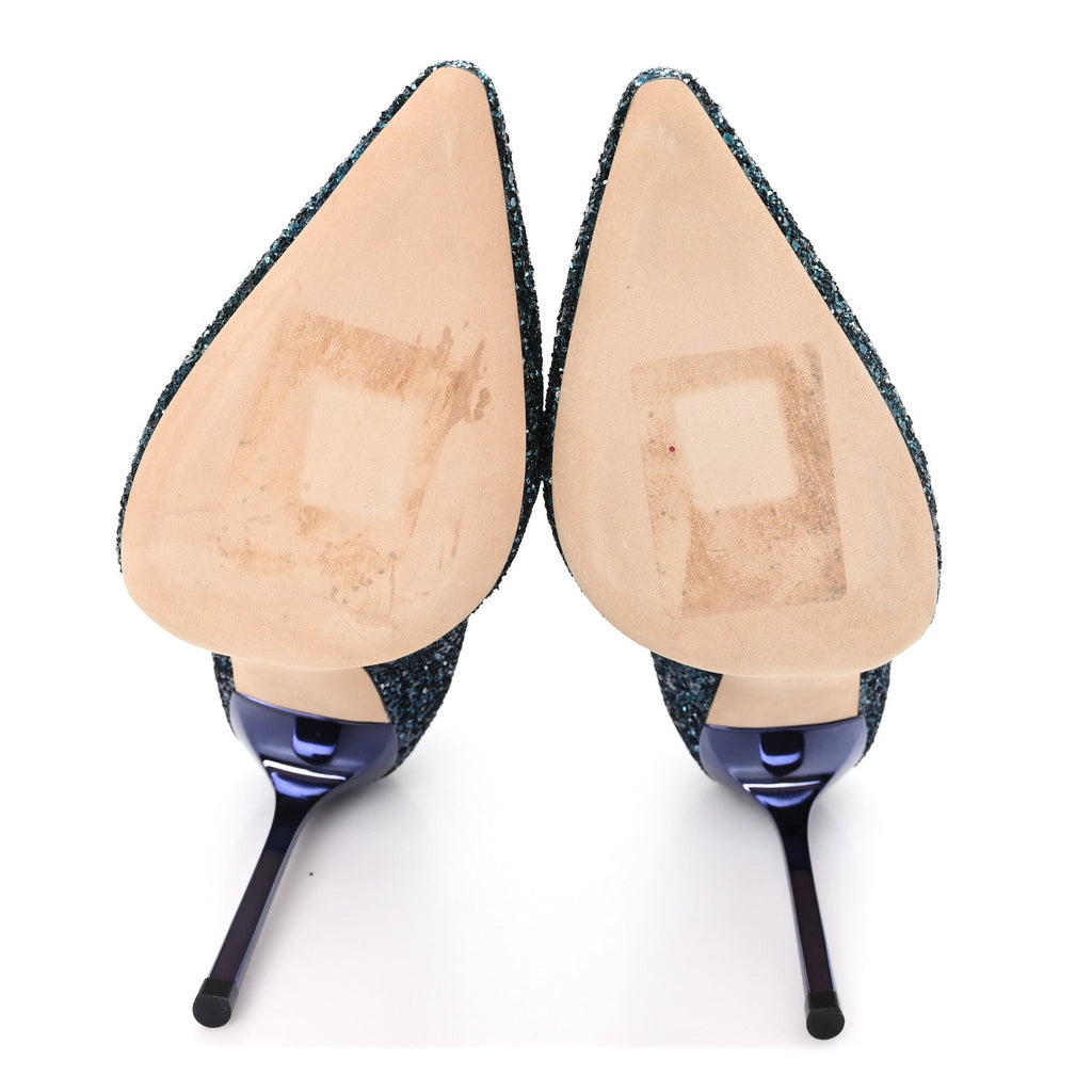 Coarse Glitter Degrade Pointy Toe Romy 100 Pumps 37.5 Peacock Navy