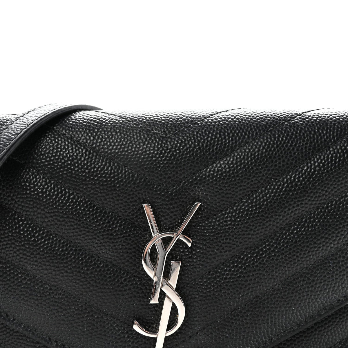 Grain De Poudre Matelasse Chevron Monogram Envelope Chain Wallet Black
