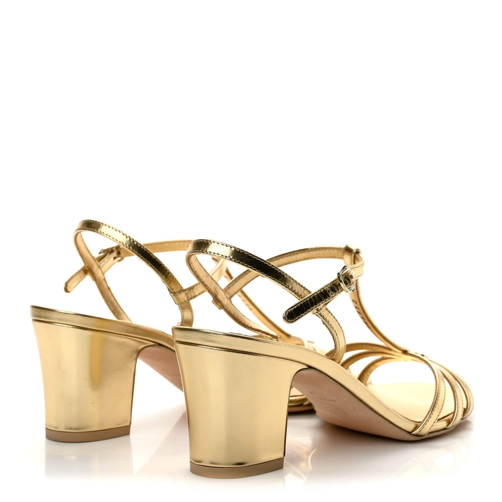 Metallic Lambskin CC Strappy Sandals 38 Gold