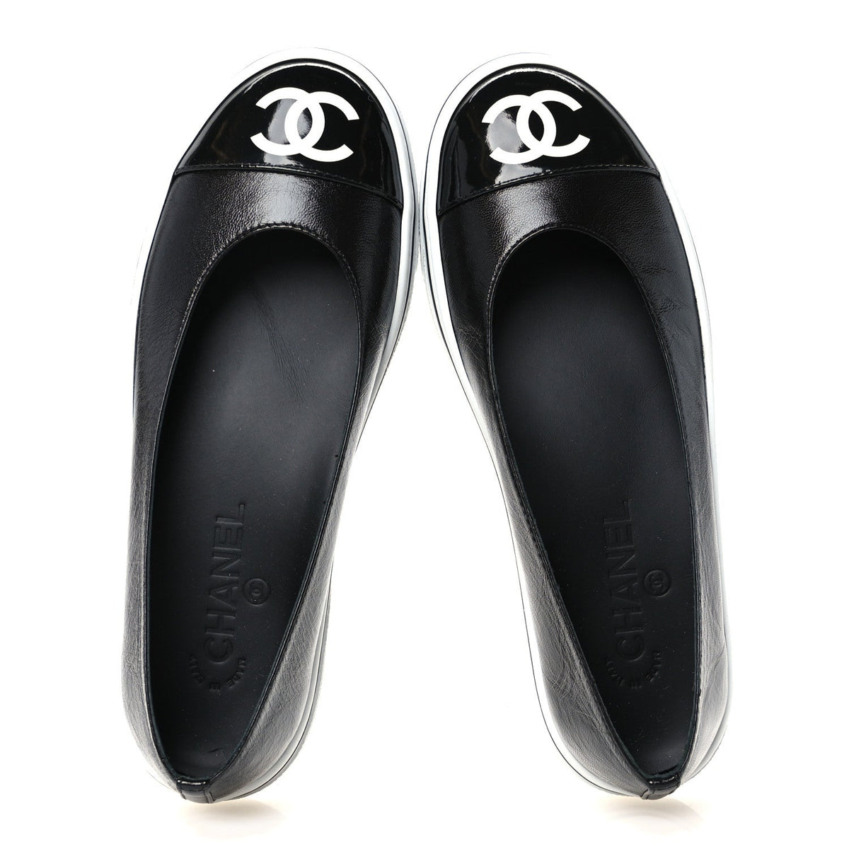 Crumpled Shiny Lambskin Patent Calfskin CC Ballet Flats 37.5 Black