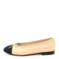 Lambskin Grosgrain Cap Toe CC Ballerina Flats 36 Beige Black