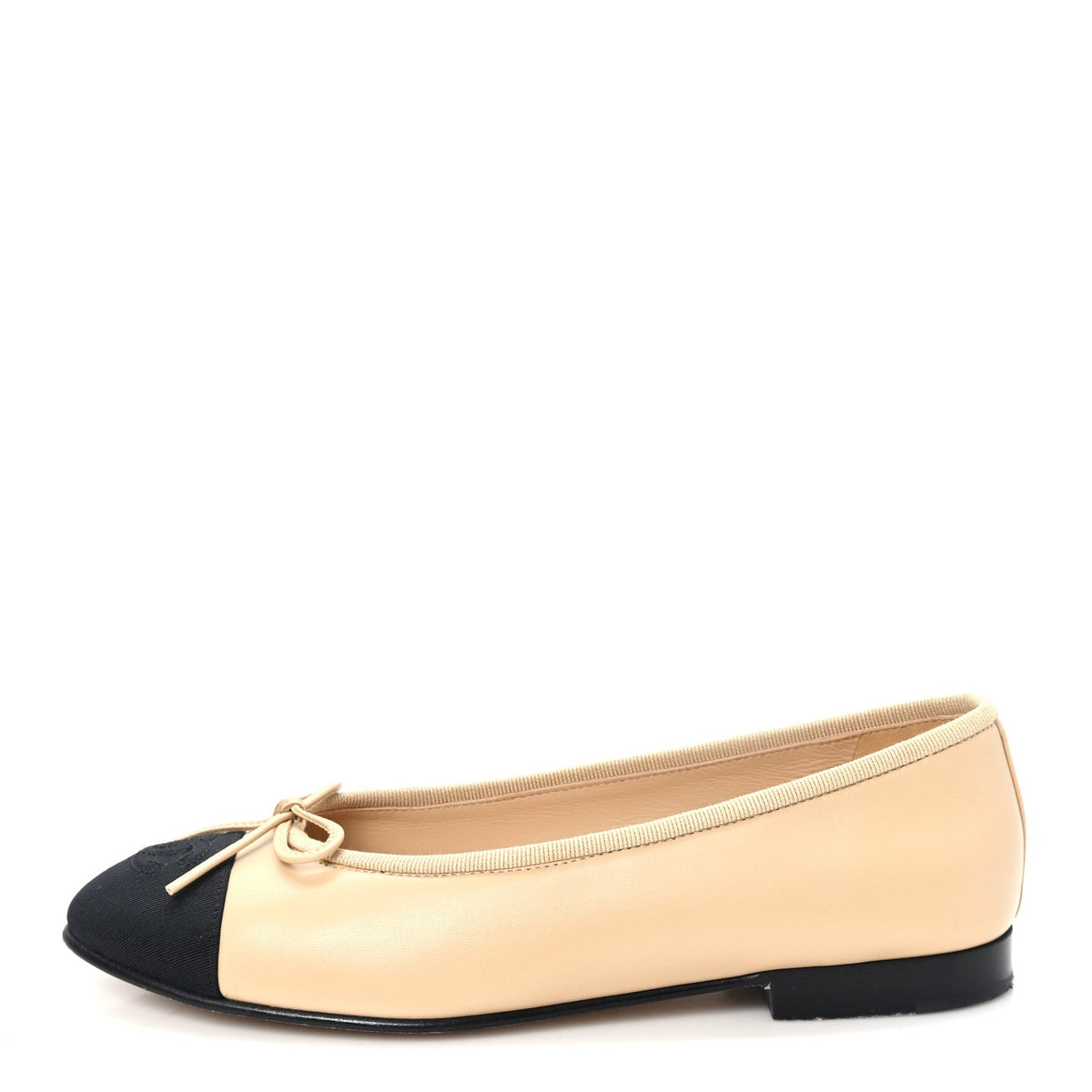 Lambskin Grosgrain Cap Toe CC Ballerina Flats 36 Beige Black