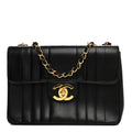 Lambskin Vertical Quilt Jumbo Single Flap Black
