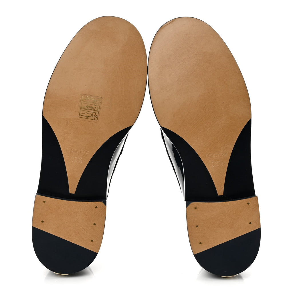 Shiny Calfskin Logo Loafers 36.5 Navy Blue