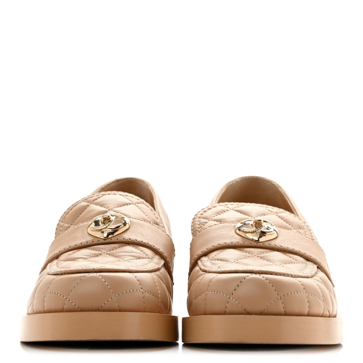 Lambskin Quilted CC Heart Loafers 39 Beige