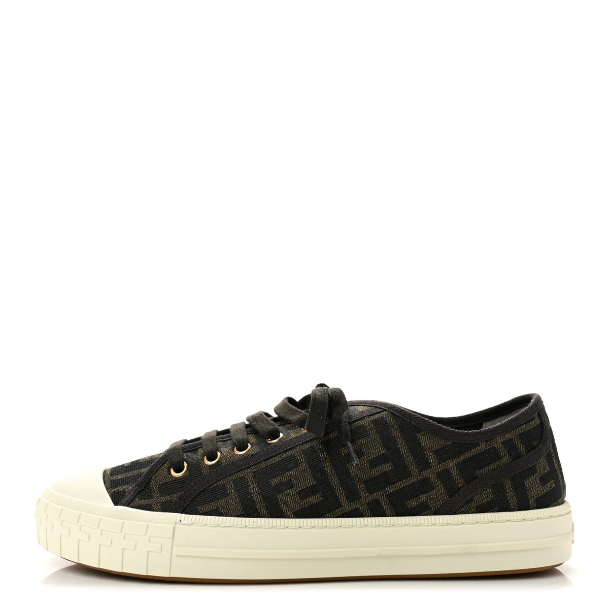 Fabric Jacquard Rubber FF Mens Domino Sneakers 43 Tabacco Black