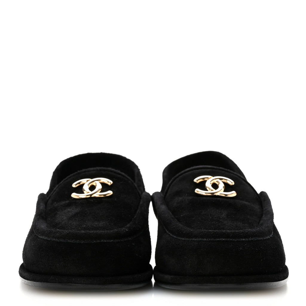 Suede Calfskin CC Slingback Loafers 39 Black