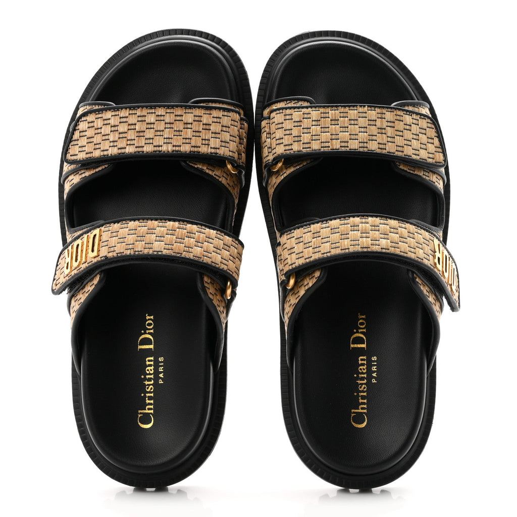Raffia Dioract 10mm Slide Sandals 36.5 Straw Black