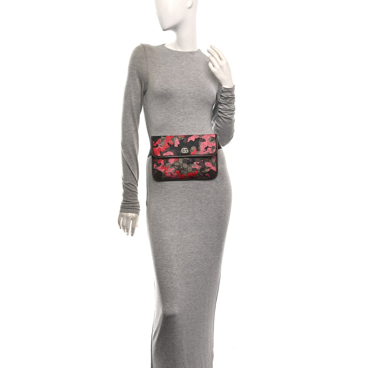 GG Supreme Monogram Camouflage Textured Dollar Calfskin Ophidia Belt Bag Beige Ebony Pink Red