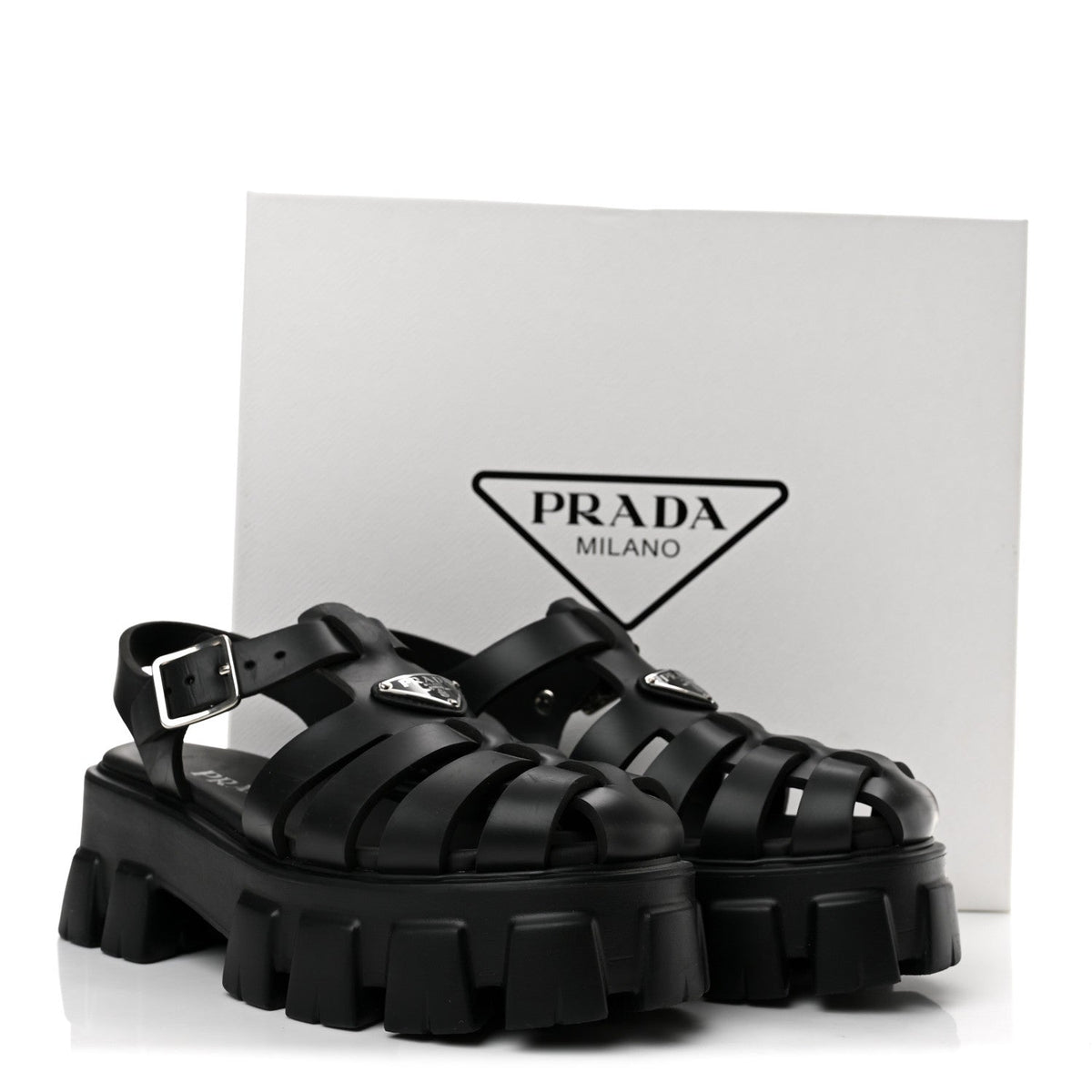 Foam Rubber Triangle Logo Monolith 55mm Cage Sandals 38 Black
