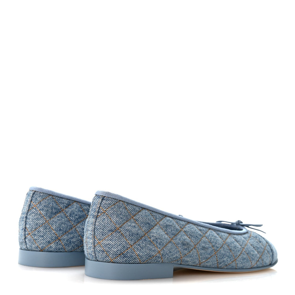 Denim Quilted CC Cap Toe Ballerina Flats 40 Light Blue