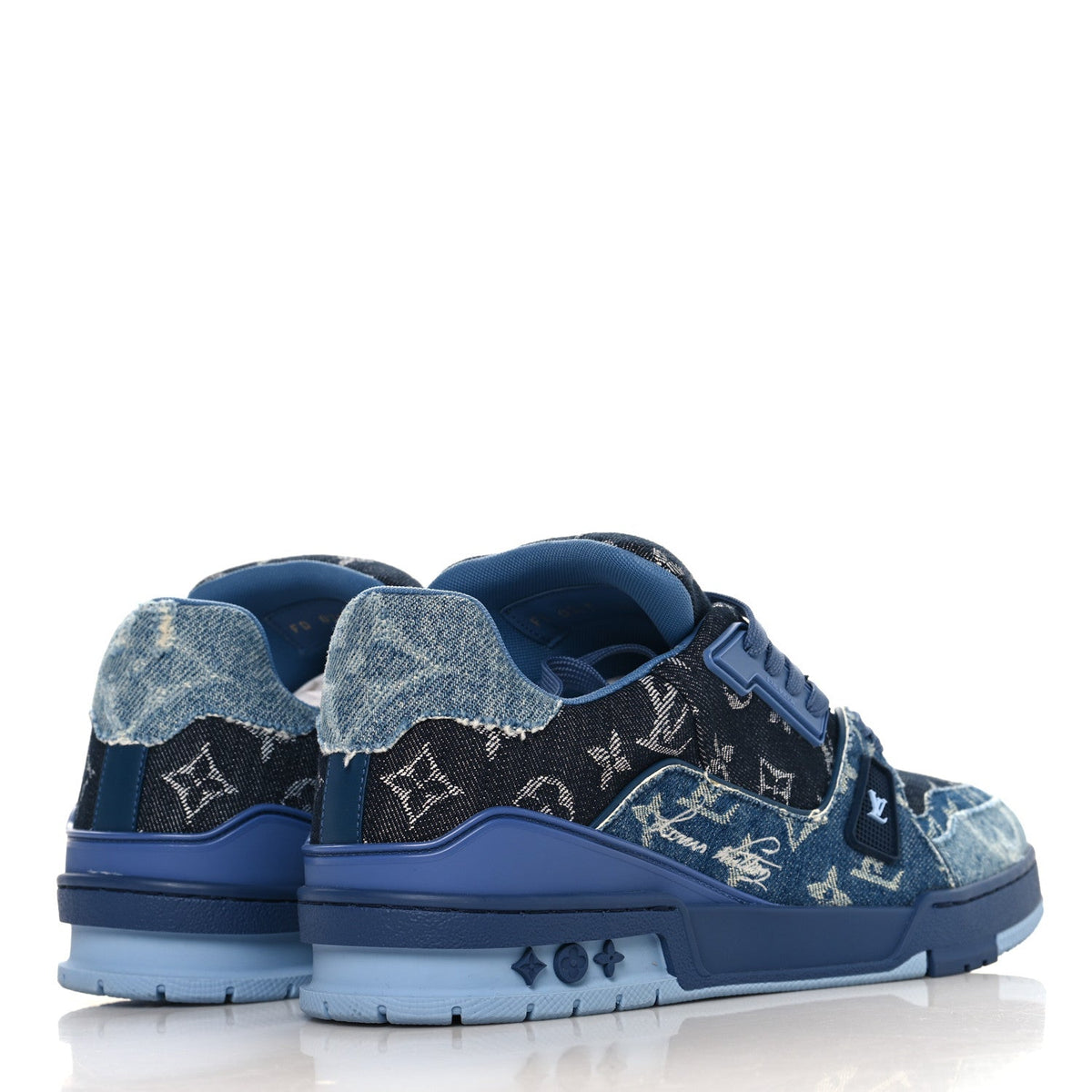 Monogram Denim Mens LV Trainer Sneakers 9.5 Blue