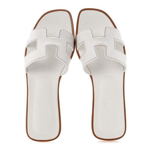 Box Calfskin Oran Sandals 36 White