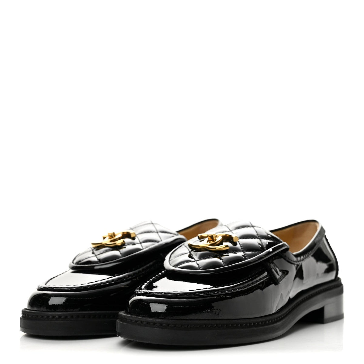 Patent Quilted CC Turnlock Loafers 38 Black