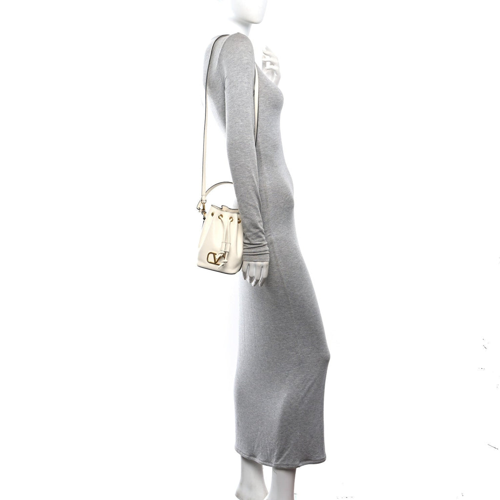 Nappa Mini VLogo Signature Bucket Bag Light Ivory