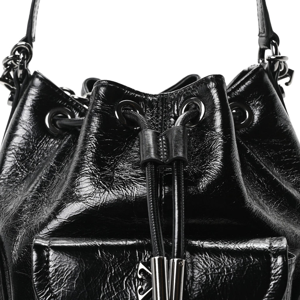 Calfskin Dumbo B Chain Pocket Bucket Bag Black