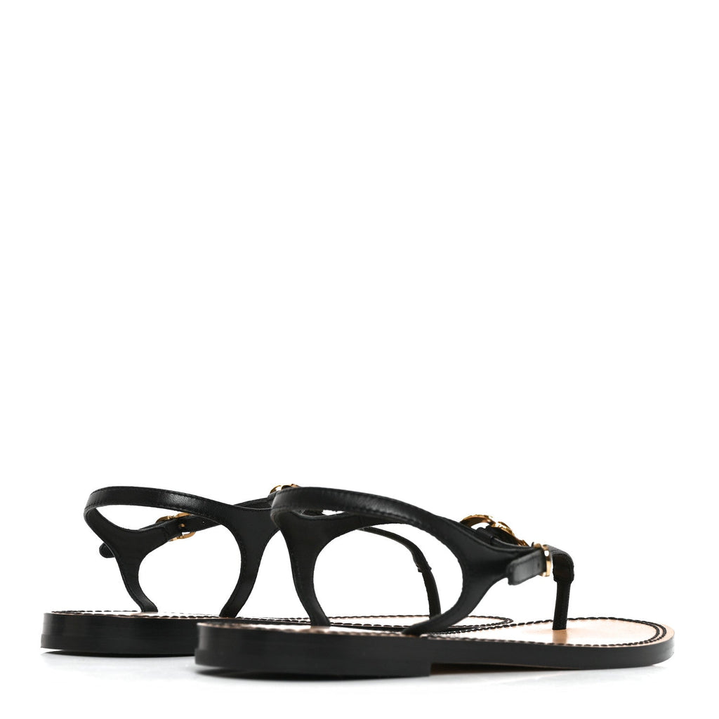 Lambskin CC Thong Sandals 35.5 Black Gold