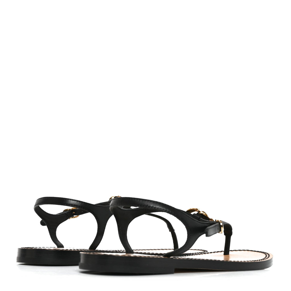 Lambskin CC Thong Sandals 35.5 Black Gold