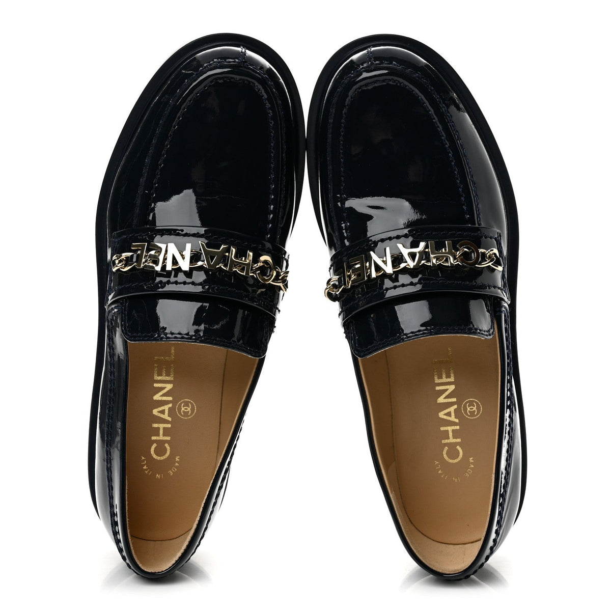 Shiny Calfskin Logo Loafers 36.5 Navy Blue