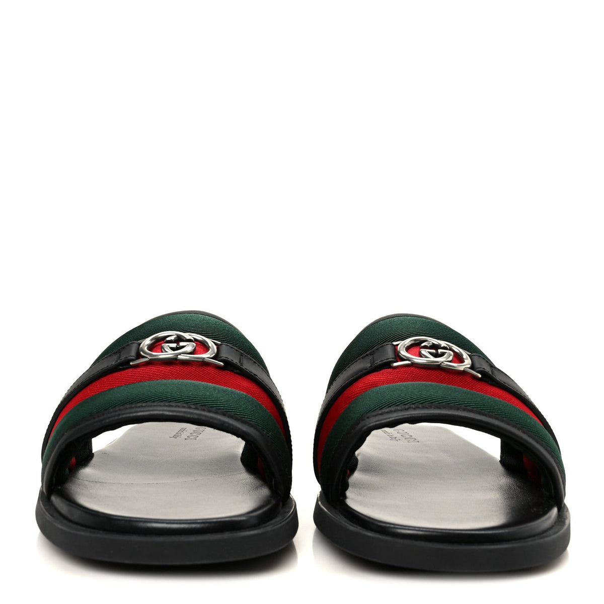 Nylon Calfskin Web Interlocking G Mens Maverik Slide Sandals 41 Black Green Red