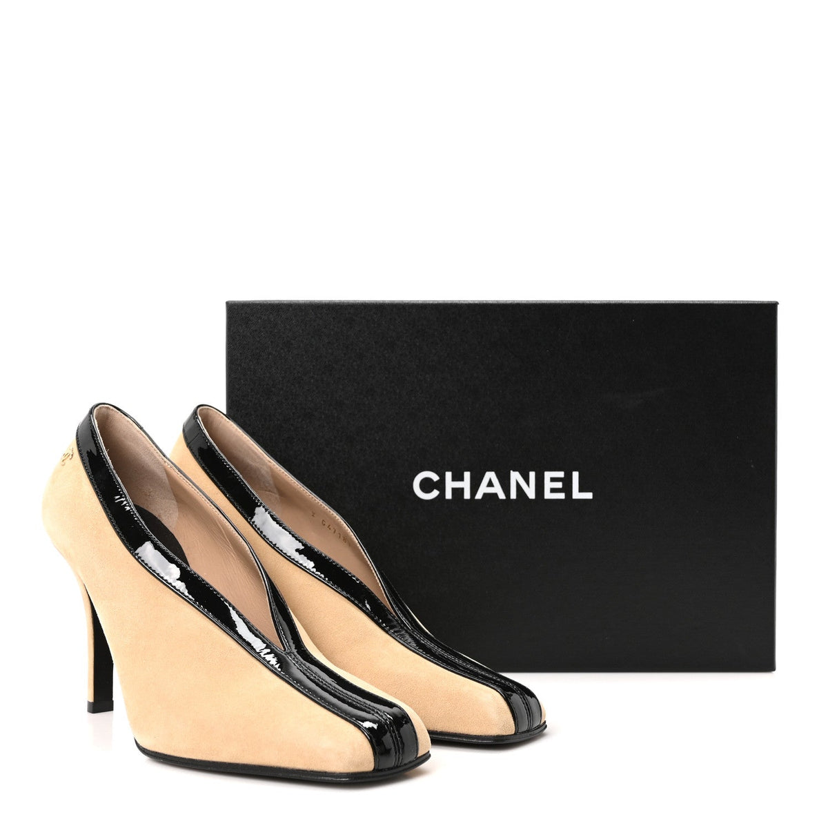 Suede Patent Calfskin Pumps 36.5 Beige Black