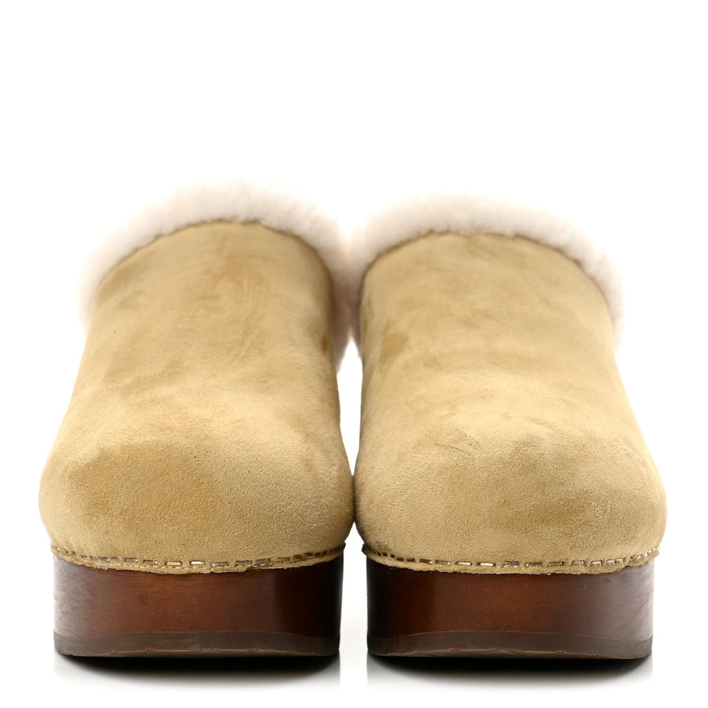 Suede Shearling CC Clogs 40 Beige