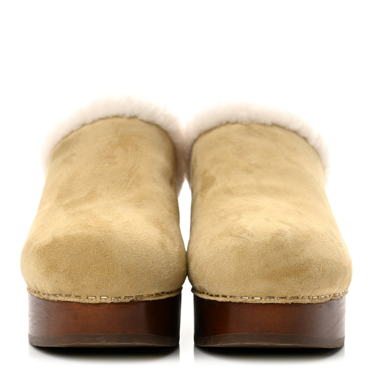 Suede Shearling CC Clogs 40 Beige
