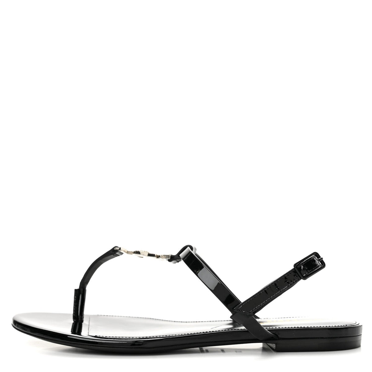 Patent Calfskin Cassandra Crystal Monogram Sandals 37 Black