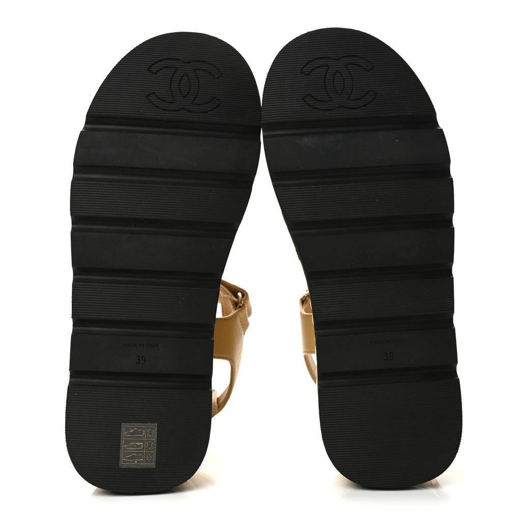Lambskin Quilted Platform Sandals 39 Beige Black