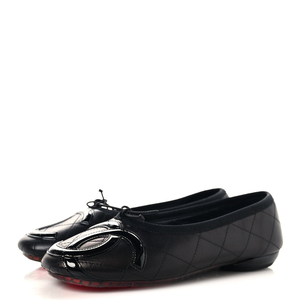 Lambskin Quilted Cambon Ballerina Flats 36.5 Black