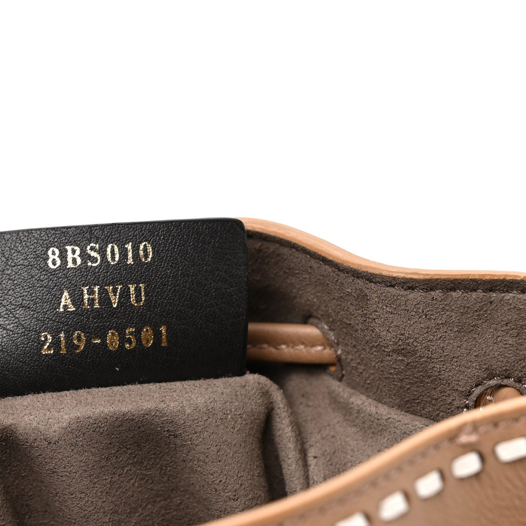 Shearling F is Fendi Macro FF 1974 Diagonal Mini Mon Tresor Bucket Bag Grace Camel