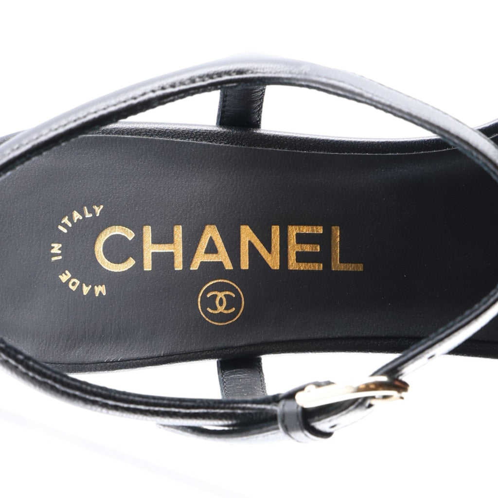 Lambskin Logo Platform Sandals 38 Black