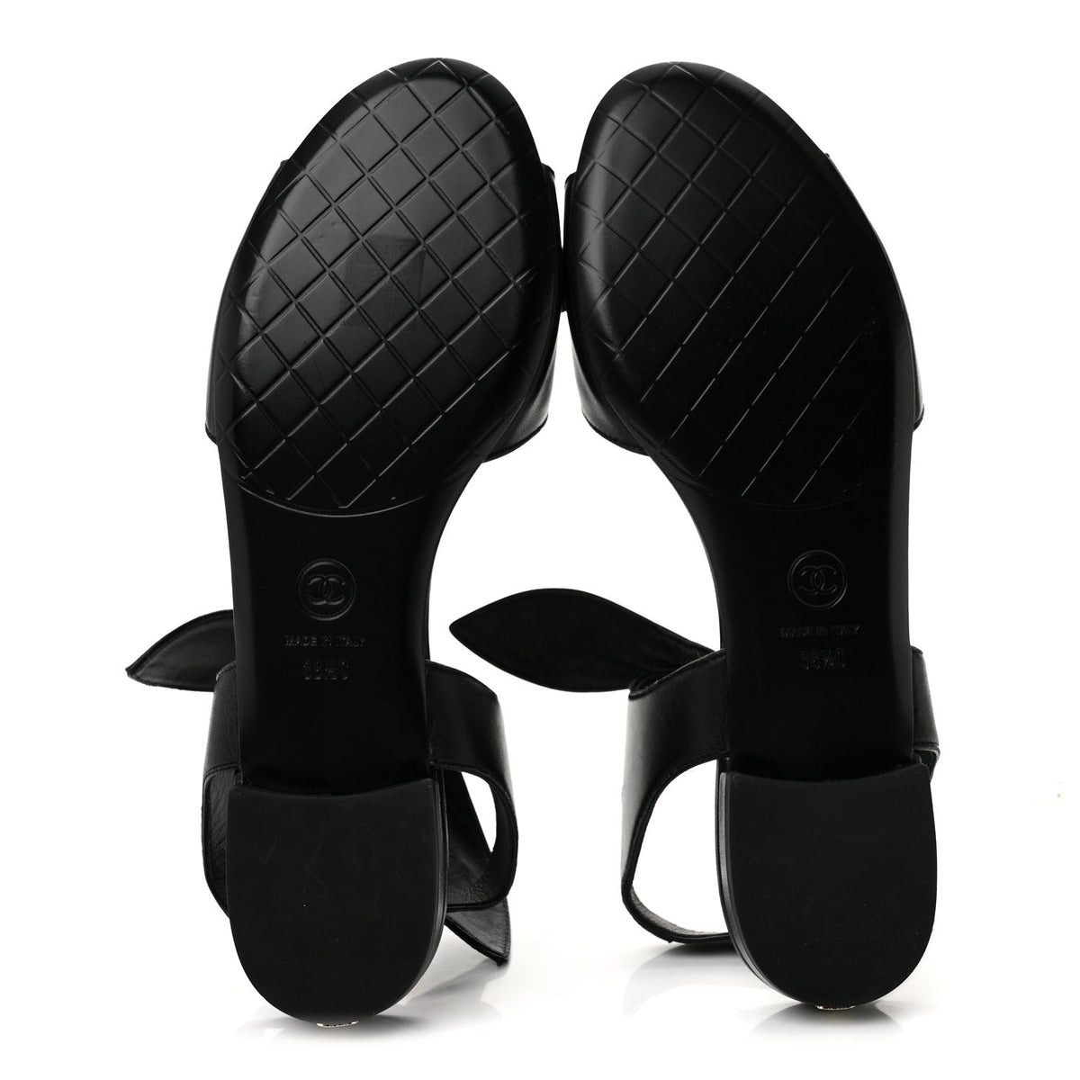 Lambskin Bow CC Flat Sandals 38.5 Black
