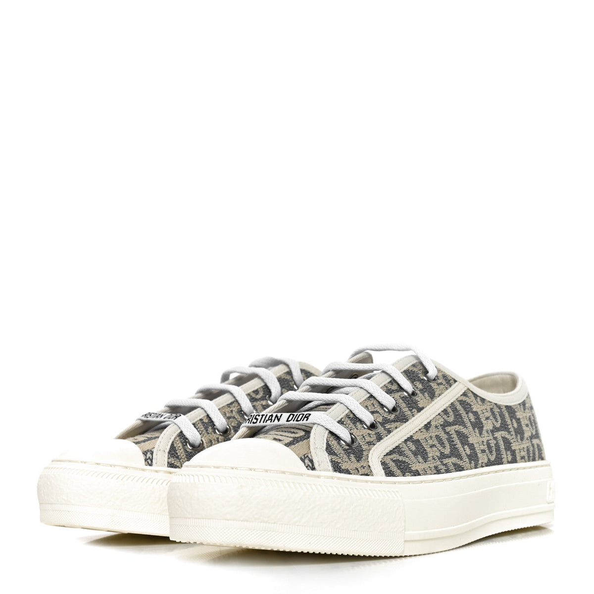 Oblique Chambray Raffia Effect Walk'N'Dior Low Top Sneakers 37 Blue Light Biscuit