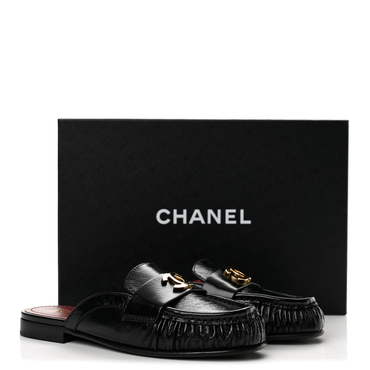 Shiny Crumpled Lambskin CC Mules 36 Black