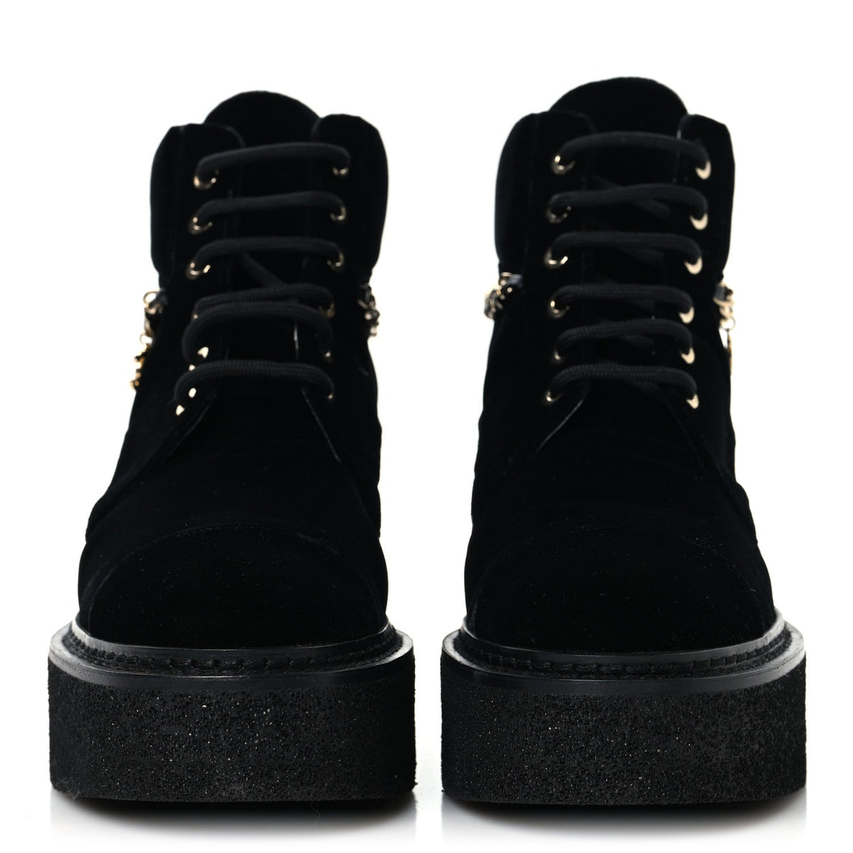 Velvet Chain Lace Up CC Short Boots 37 Black