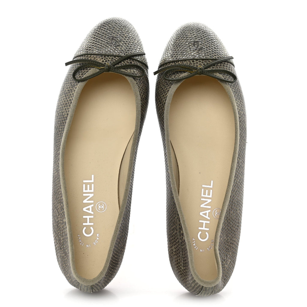 Lizard Cap Toe CC Ballerina Flats 38 Green