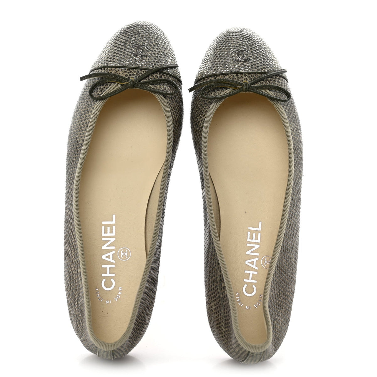 Lizard Cap Toe CC Ballerina Flats 38 Green