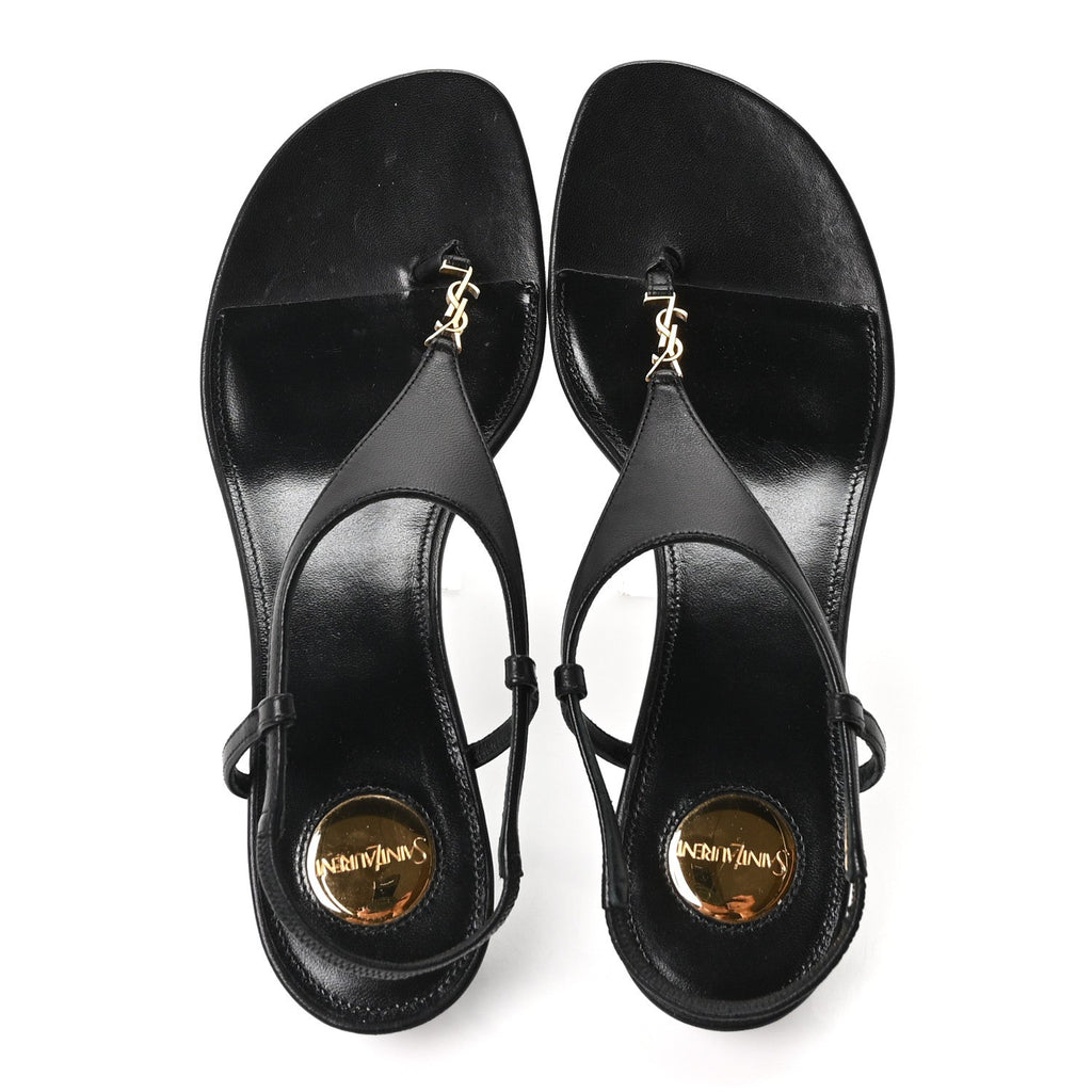 Nappa Cassandra Monogram Bridget 40 Wedge Sandals 37.5 Black