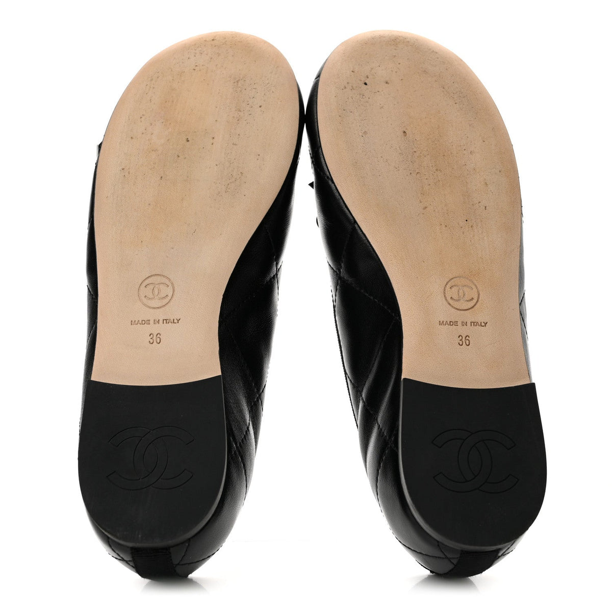 Lambskin Quilted CC Cambon Ballet Flats 36 Black White