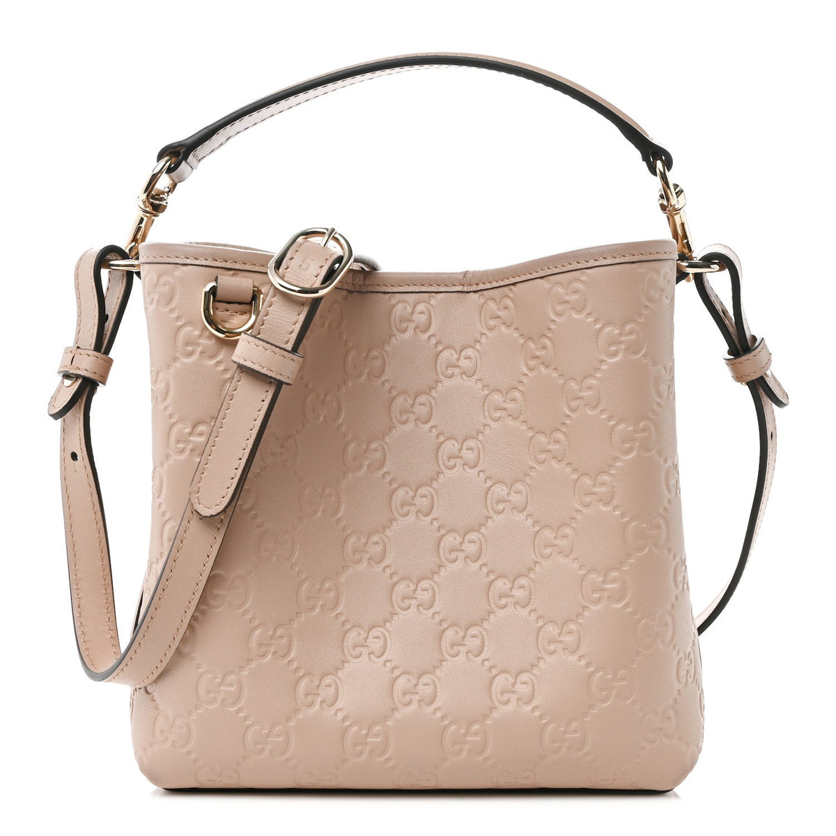 GG Calfskin Embossed Emblem Small Bucket Bag Taupe