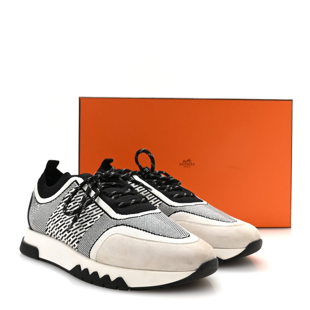 Knit Goatskin Mens Addict Sneakers 41 Black White