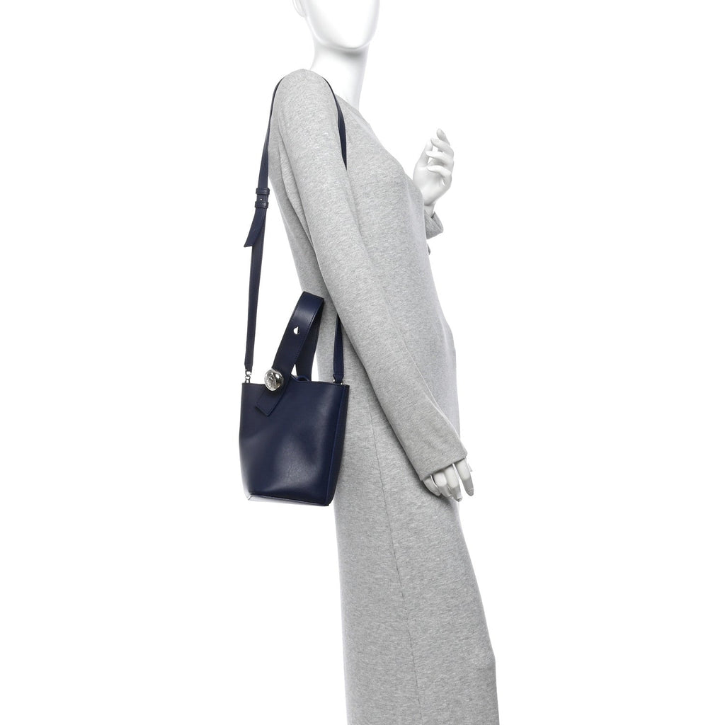 Soft Grained Calfskin Mini Pebble Bucket Bag Navy