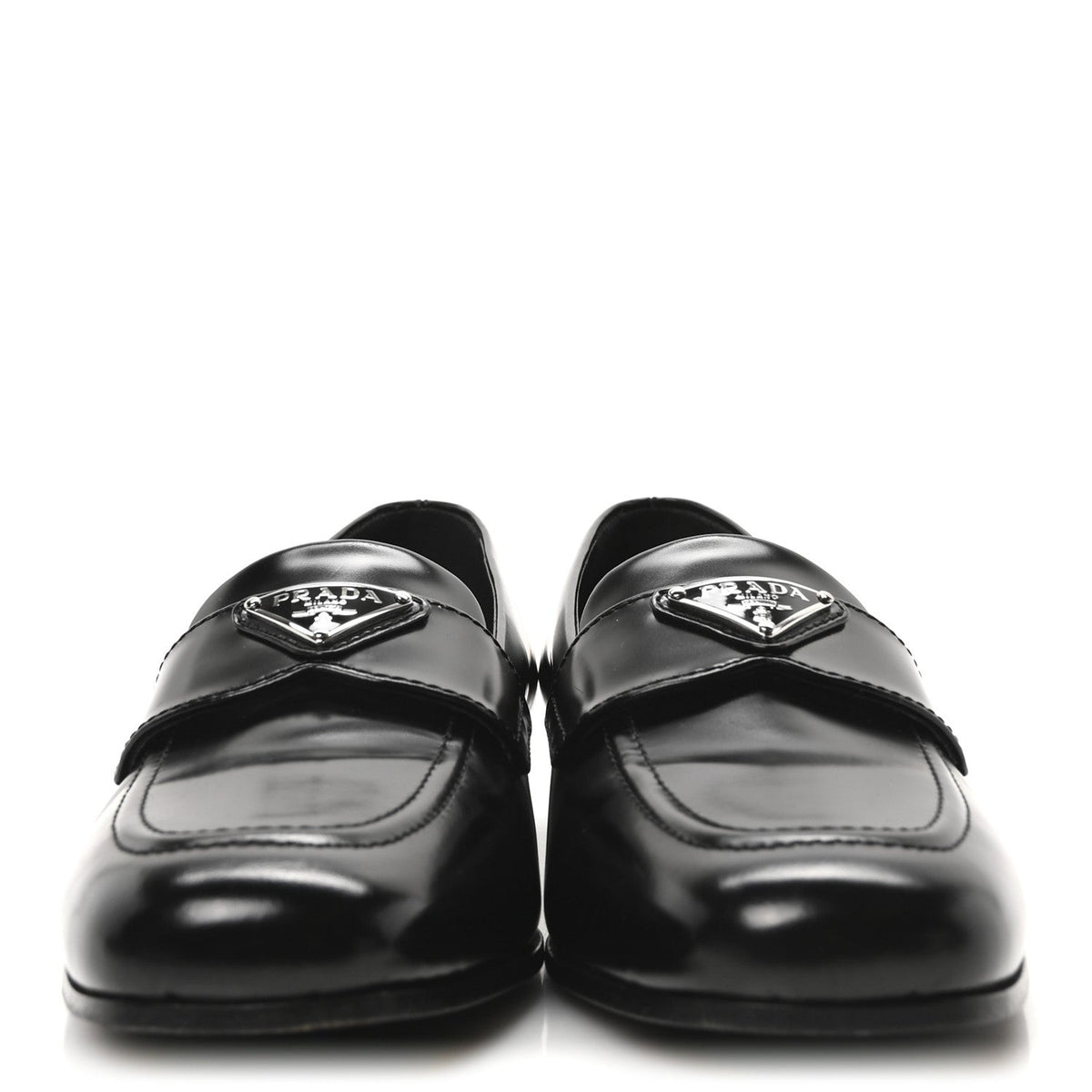 Brushed Calfskin Metal Triangle Logo 20mm Loafers 36.5 Black