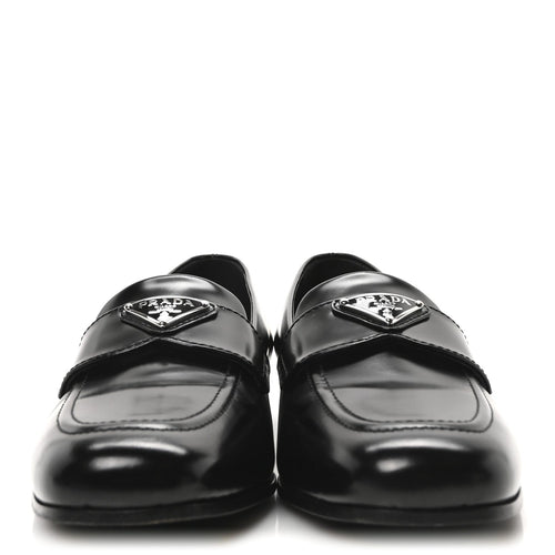 Brushed Calfskin Metal Triangle Logo 20mm Loafers 36.5 Black