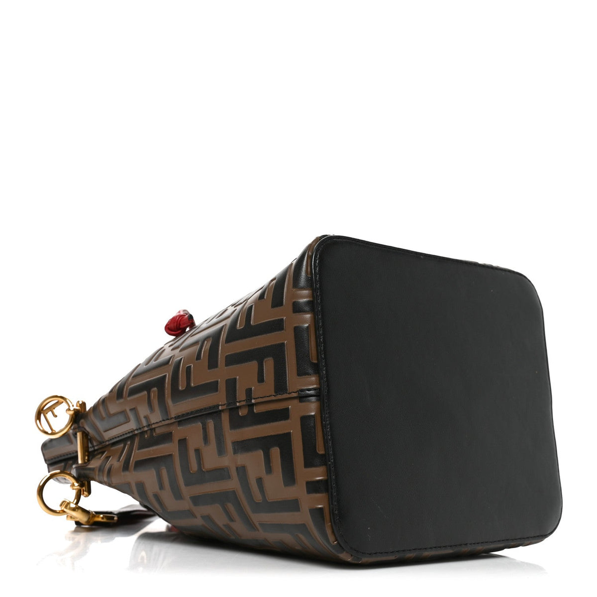 Vitello Grace F is Fendi Bi-Color FF 1974 Embossed Grande Mon Tresor Bucket Bag Maya Black Fragola