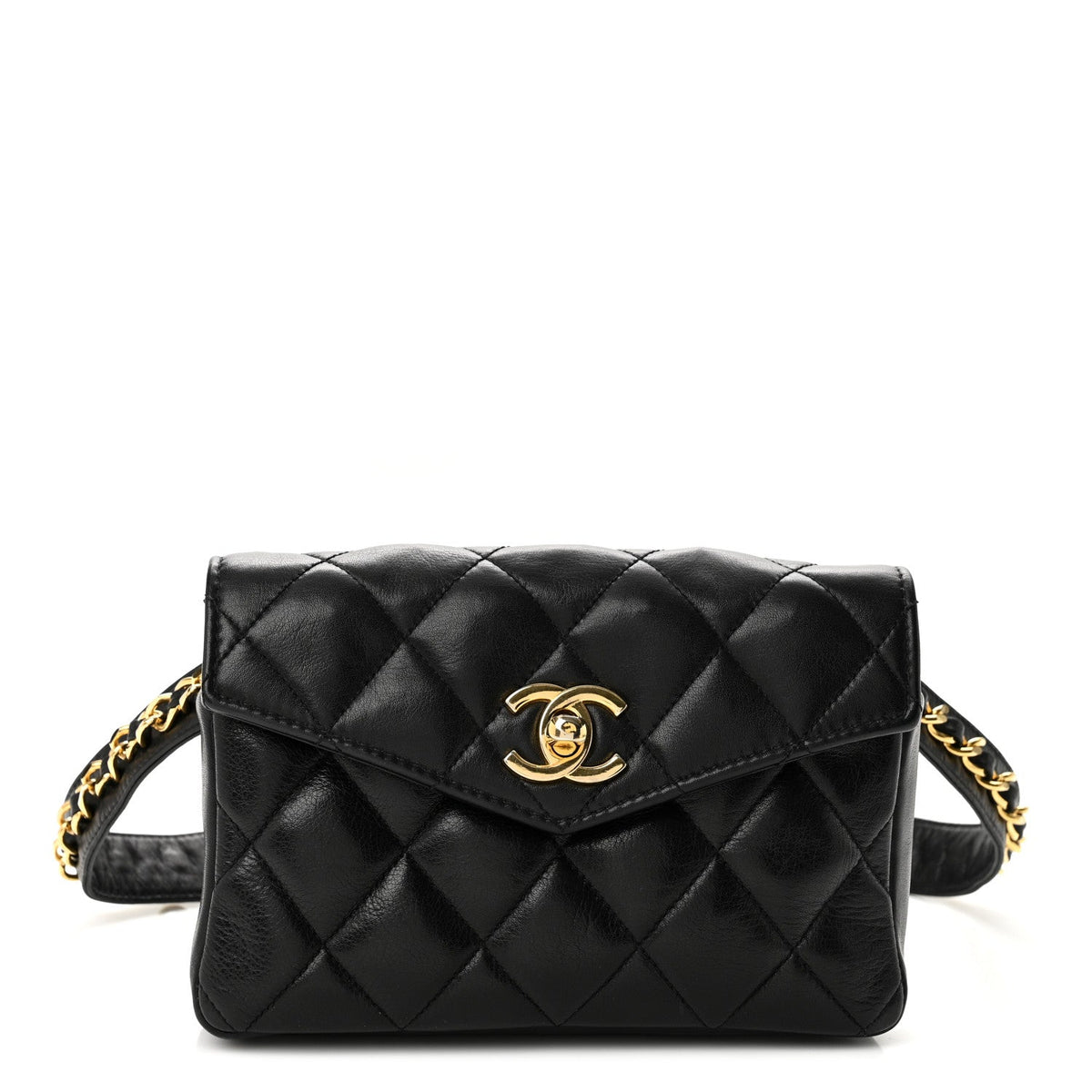 Lambskin Quilted Flap Waist Belt Bag 75 30 Black