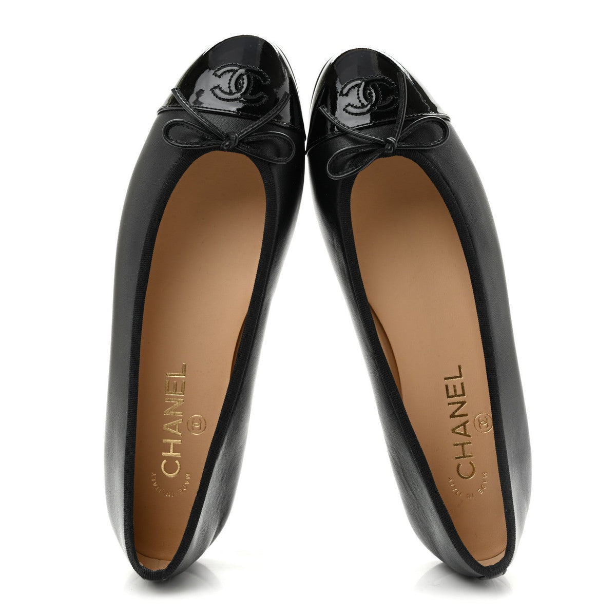 Lambskin Patent Cap Toe Ballerina Flats 39.5 Black